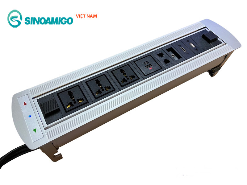 Ổ cắm âm bàn cao cấp chính hãng  Sino amigo STS-240E cảm ứng, nắp xoay